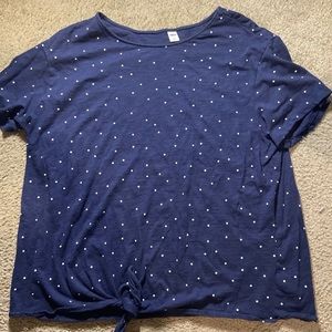 Navy + White Polka Dot Top w/ Tie